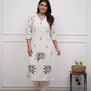 Women's-Viscose-Floral-Embroidered-Straight-Kurta-Set-with-Pant