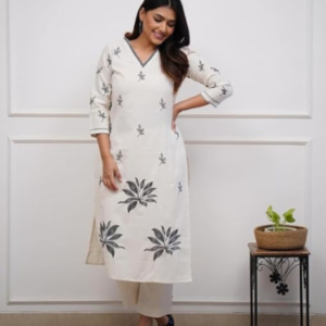 Women's-Viscose-Floral-Embroidered-Straight-Kurta-Set-with-Pant