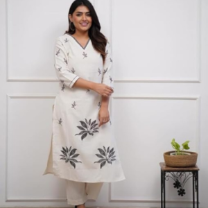 Women's-Viscose-Floral-Embroidered-Straight-Kurta-Set-with-Pant