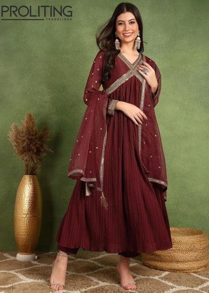 Silk-Blend-Yoke-Design-Embroidered-Anarkali-Kurta-Pant-With-Dupatta