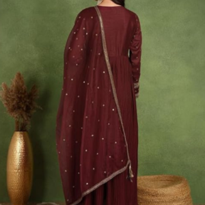 Silk-Blend-Yoke-Design-Embroidered-Anarkali-Kurta-Pant-With-Dupatta