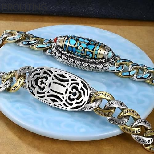 TURQUOISE-NINE-EYED-DZI --12mm-Pure-Copper-Bracelet-with-Box-Clasp-for-Men-&-Boys-(8 inch)