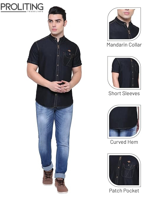 Men's-Half-Sleeve-Casual-Denim-Shirt-|-Denim-Shirts-for-Men-Half-Sleeves