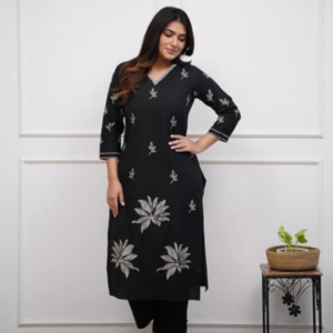 Women's-Viscose-Floral-Embroidered-Straight-Kurta-Set-with-Pant