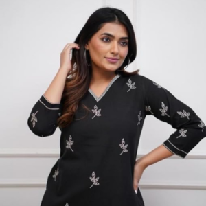 Women's-Viscose-Floral-Embroidered-Straight-Kurta-Set-with-Pant