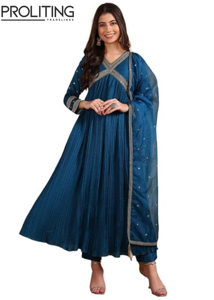 Silk-Blend-Yoke-Design-Embroidered-Anarkali-Kurta-Pant-With-Dupatta