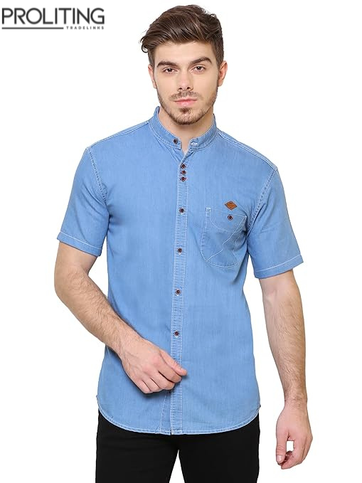 Men's-Half-Sleeve-Casual-Denim-Shirt-|-Denim-Shirts-for-Men-Half-Sleeves