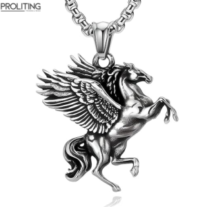 PEGASUS--Alloy-Pendant-with-Pure-Stainless-Steel-24inch-Round-Box-Chain-for-Men,-European-trending-Style