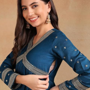 Silk-Blend-Yoke-Design-Embroidered-Anarkali-Kurta-Pant-With-Dupatta