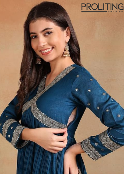 Silk-Blend-Yoke-Design-Embroidered-Anarkali-Kurta-Pant-With-Dupatta