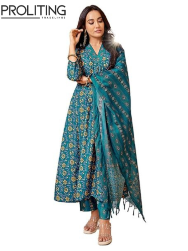 Viscose-Floral-Printed-Flared-Kurta-Pant-with-Dupatta