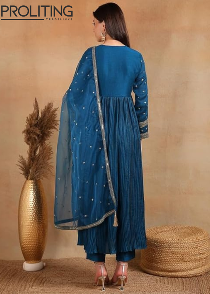 Silk-Blend-Yoke-Design-Embroidered-Anarkali-Kurta-Pant-With-Dupatta