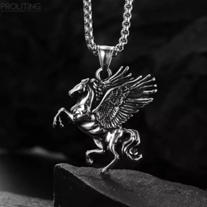 PEGASUS--Alloy-Pendant-with-Pure-Stainless-Steel-24inch-Round-Box-Chain-for-Men,-European-trending-Style