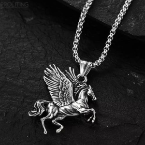 PEGASUS--Alloy-Pendant-with-Pure-Stainless-Steel-24inch-Round-Box-Chain-for-Men,-European-trending-Style