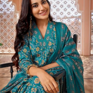 Viscose-Floral-Printed-Flared-Kurta-Pant-with-Dupatta