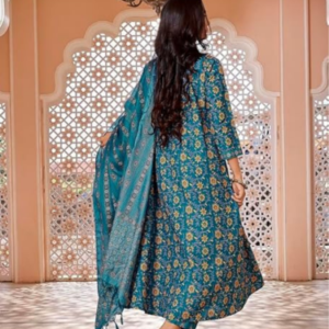 Viscose-Floral-Printed-Flared-Kurta-Pant-with-Dupatta