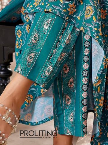 Viscose-Floral-Printed-Flared-Kurta-Pant-with-Dupatta