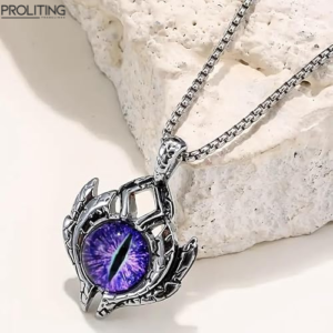 PURPLE-EYE-PROTECT --Pure-Titanium-Steel-Pendant-with-Stainless-Steel-24inch-Round-Box-Chain,-European-trending-Style-for-Men-&-Boy