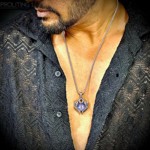 PURPLE-EYE-PROTECT --Pure-Titanium-Steel-Pendant-with-Stainless-Steel-24inch-Round-Box-Chain,-European-trending-Style-for-Men-&-Boy