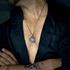 PURPLE-EYE-PROTECT --Pure-Titanium-Steel-Pendant-with-Stainless-Steel-24inch-Round-Box-Chain,-European-trending-Style-for-Men-&-Boy
