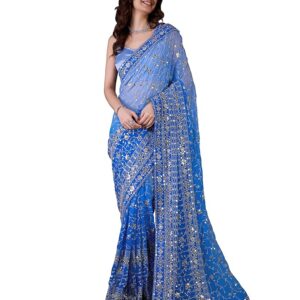 Women-Georgette-Sequin-Embroidery-work-Saree