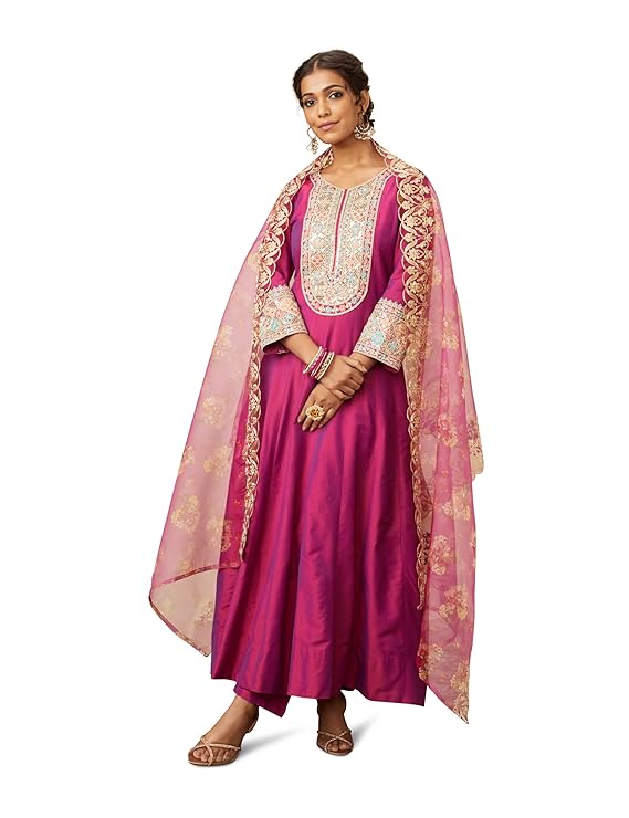 Women's-Solid-Straight-Embroidered-Kurta-Pant-Set-with-Organza-Dupatta-Proliting-Traders