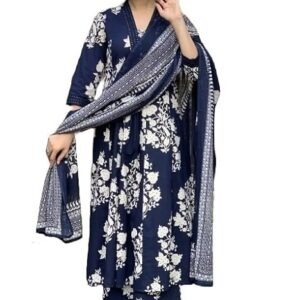 Blue-Printed-A-Line-Kurta-Pant-With-Dupatta-Proliting-Traders