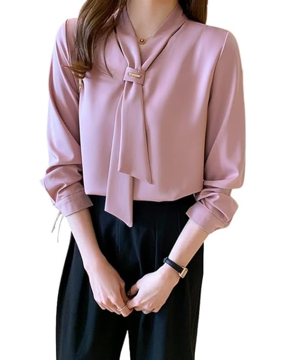 Elegant-Tie-Neck-Summer-Long-Sleeve-V-Neck-Chiffon-Korean-Style-Shirt-Proliting-Traders