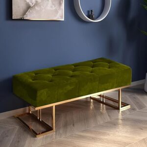 Bench For Bedroom Modern Ottoman Corduroy Padded Benches Decorative Home Furniture For Living Room (Green)