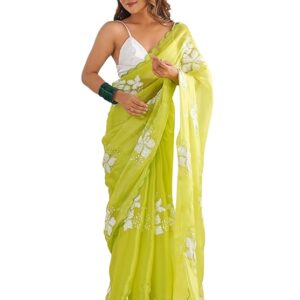 Women's Shimmer Organza Sequence Embroidery Saree With Unstitched Blouse Piece