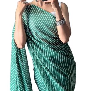 Women's Georgette Mothda Printed Ready To Wear One Minute Saree With Unstitched Blouse Piece (RTW Mothda Leheriya)
