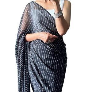 Women's Georgette Mothda Printed Ready To Wear One Minute Saree With Unstitched Blouse Piece (RTW Mothda Leheriya)