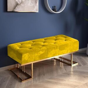 Bench For Bedroom Modern Ottoman Corduroy Padded Benches Decorative Home Furniture For Living Room (Yellow)