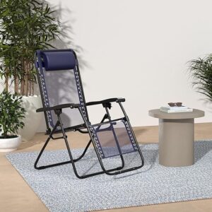 Basics Outdoor Adjustable Zero Gravity Folding Reclining Lounge Chair with Pillow