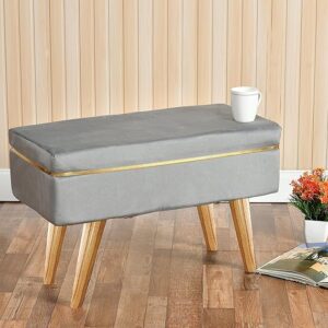 Pouffes Bench Sitting Stool for Living Room Patio Kitchen Bench Puffy Wooden Mudda Ottoman Stools Poof Footstool Pouf Table for Office Home Decor, 63x33x44 cm, Satti-Grey