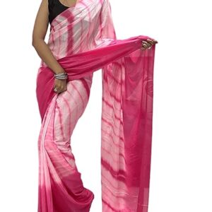Women's Chinon Ready To Wear 1 Minute Pre Draped saree With Unstitched Blouse Piece