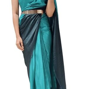 Women's Chinon Ready To Wear 1 Minute Pre Draped saree With Unstitched Blouse Piece