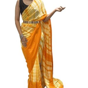 Women's Chinon Ready To Wear 1 Minute Pre Draped saree With Unstitched Blouse Piece