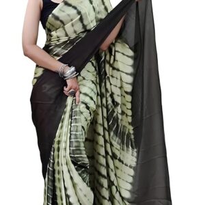 Women's Chinon Ready To Wear 1 Minute Pre Draped saree With Unstitched Blouse Piece