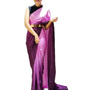 Women's Chinon Ready To Wear 1 Minute Pre Draped saree With Unstitched Blouse Piece