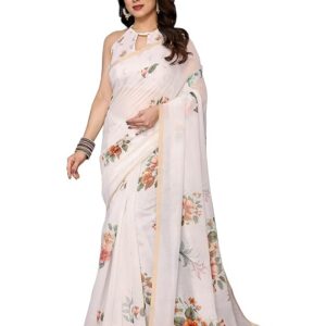 Women's Chanderi Floral Digital Print Chanderi Saree with Unstitched Blouse Material